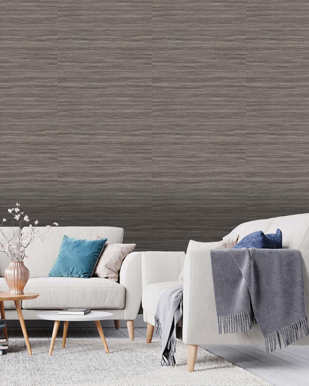 Charcoal Plain Grasscloth-like Textured Metallic Wallpaper R7621