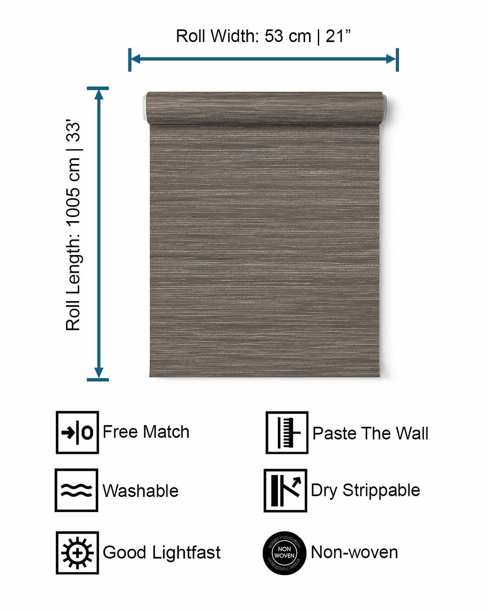Charcoal Plain Grasscloth-like Textured Metallic Wallpaper R7621
