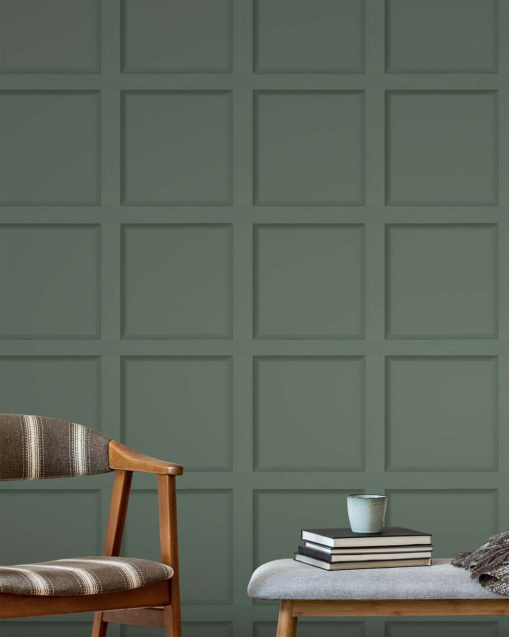 Green Modern Wood Panel 3D Effect Wallpaper R7647