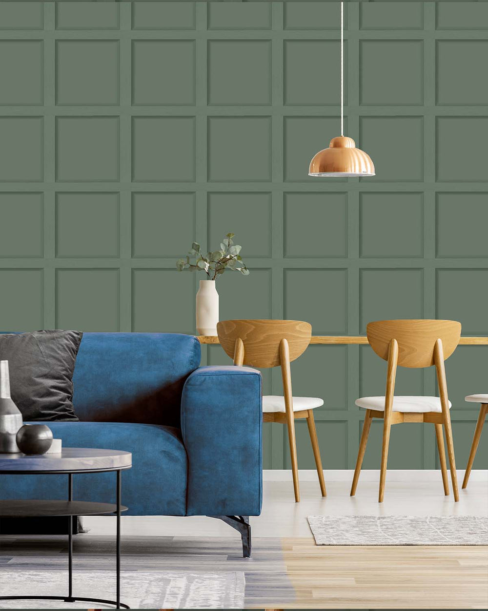 Green Modern Wood Panel 3D Effect Wallpaper R7647