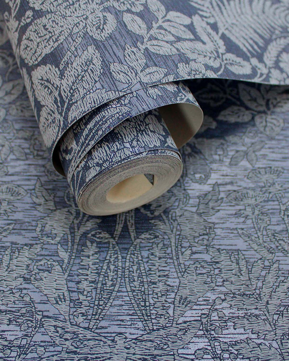Navy  Floral Stitch Damask Wallpaper R7675