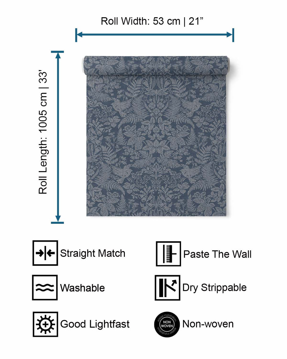 Navy  Floral Stitch Damask Wallpaper R7675