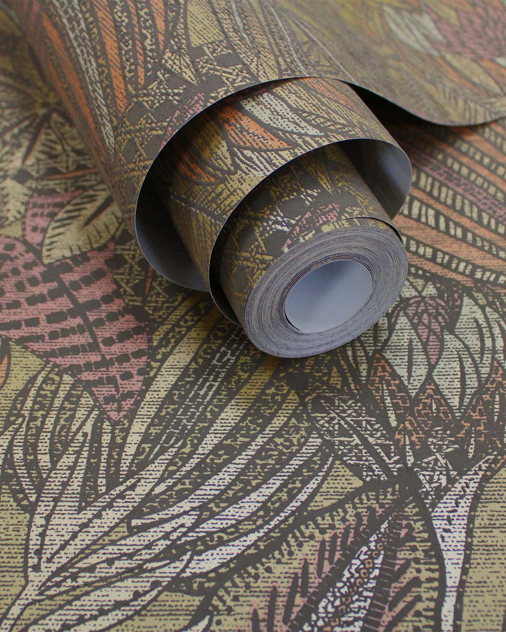 Ochre Bold Leaves and Protea Flowers Tropical Wallpaper R7684