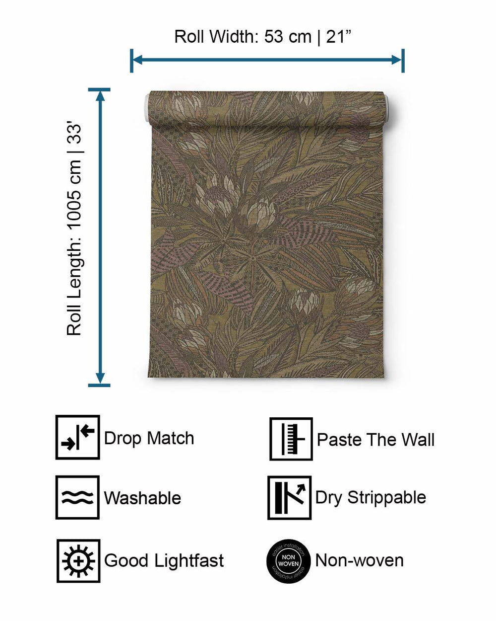 Ochre Bold Leaves and Protea Flowers Tropical Wallpaper R7684