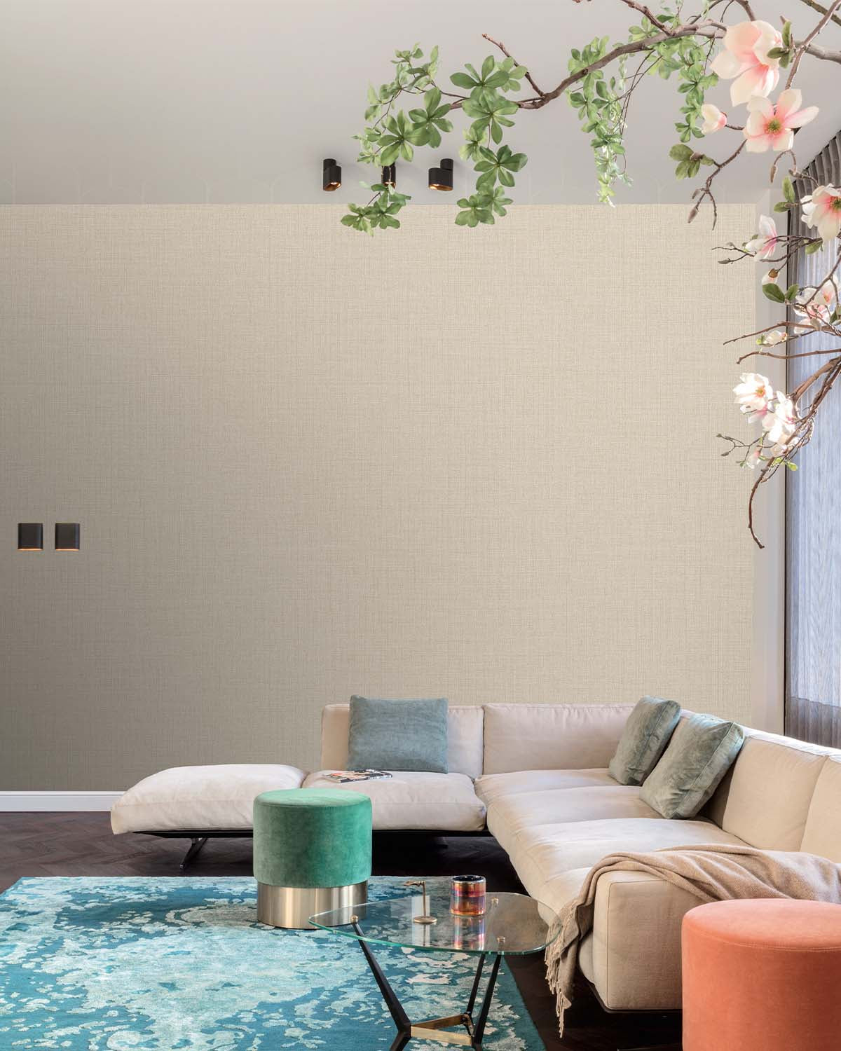 Light Beige Plain Textured Wallpaper R7940