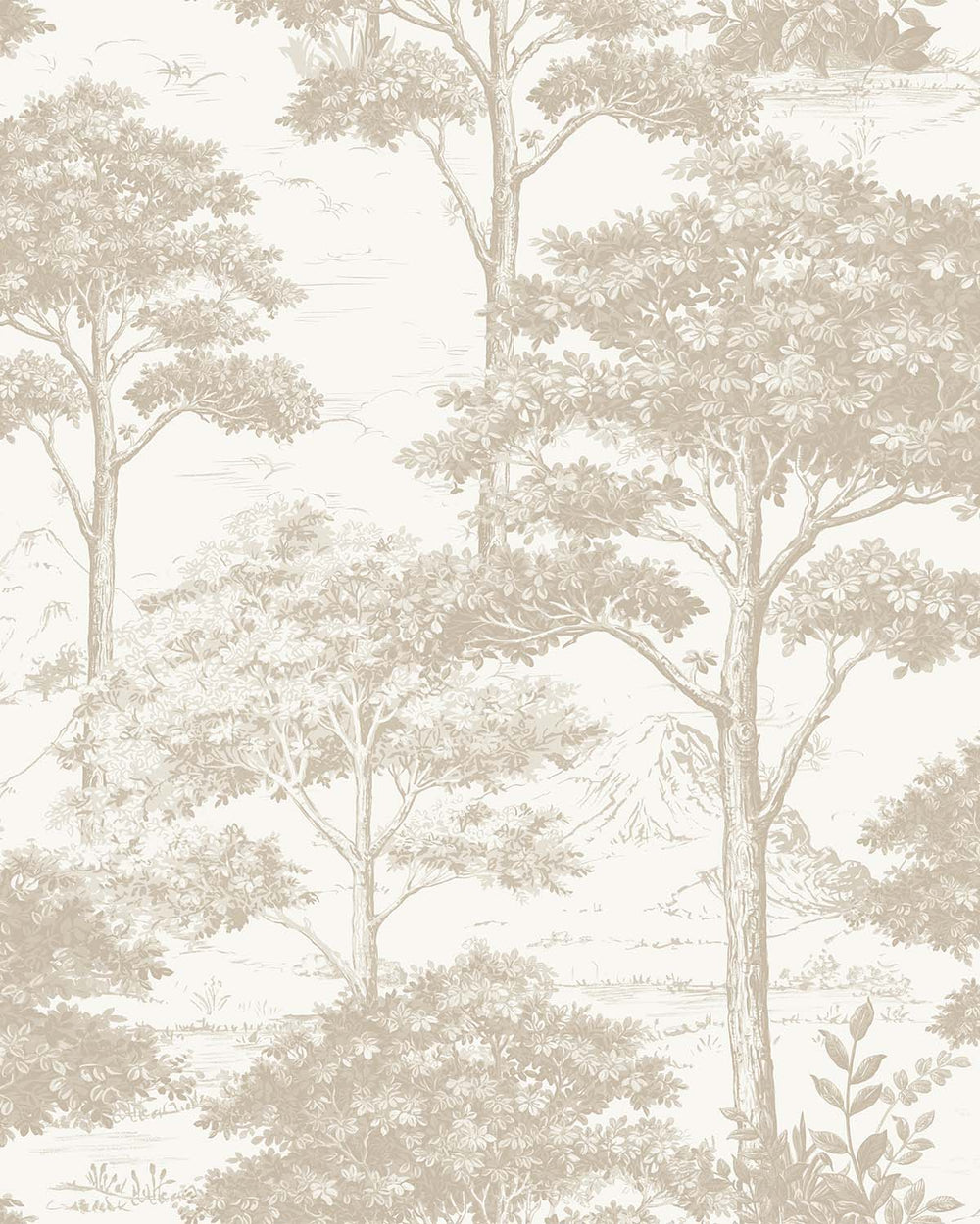 Beige Tropical Foliage Trees Wallpaper R7955
