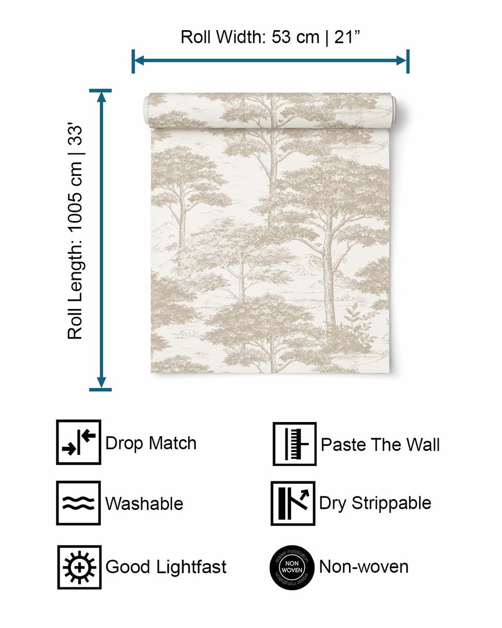 Beige Tropical Foliage Trees Wallpaper R7955