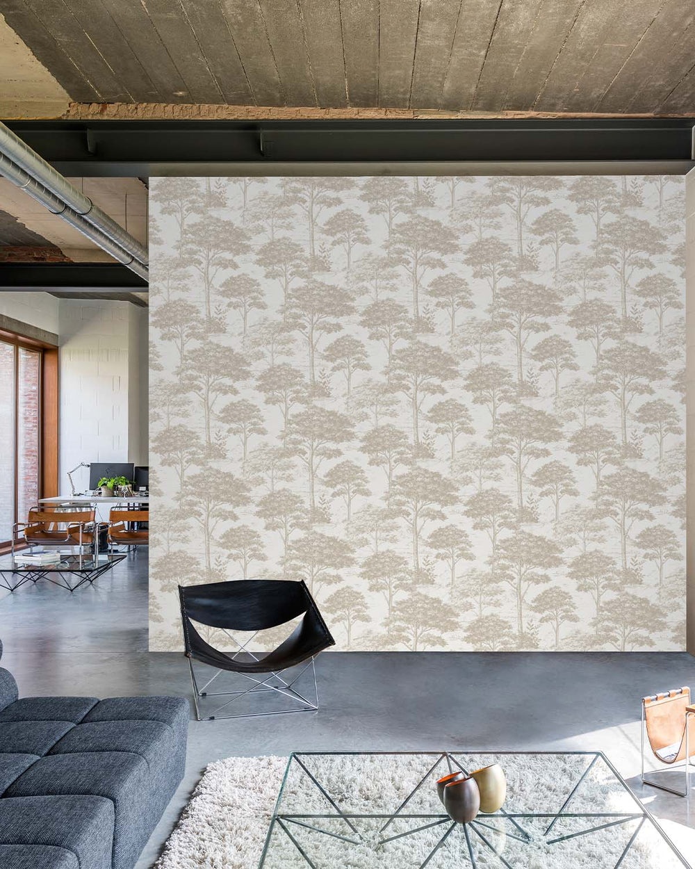 Beige Tropical Foliage Trees Wallpaper R7955