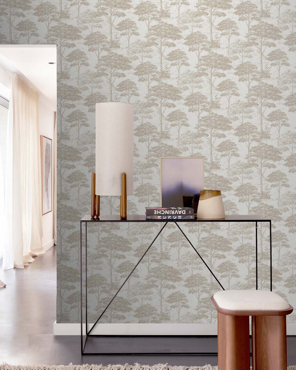 Beige Tropical Foliage Trees Wallpaper R7955