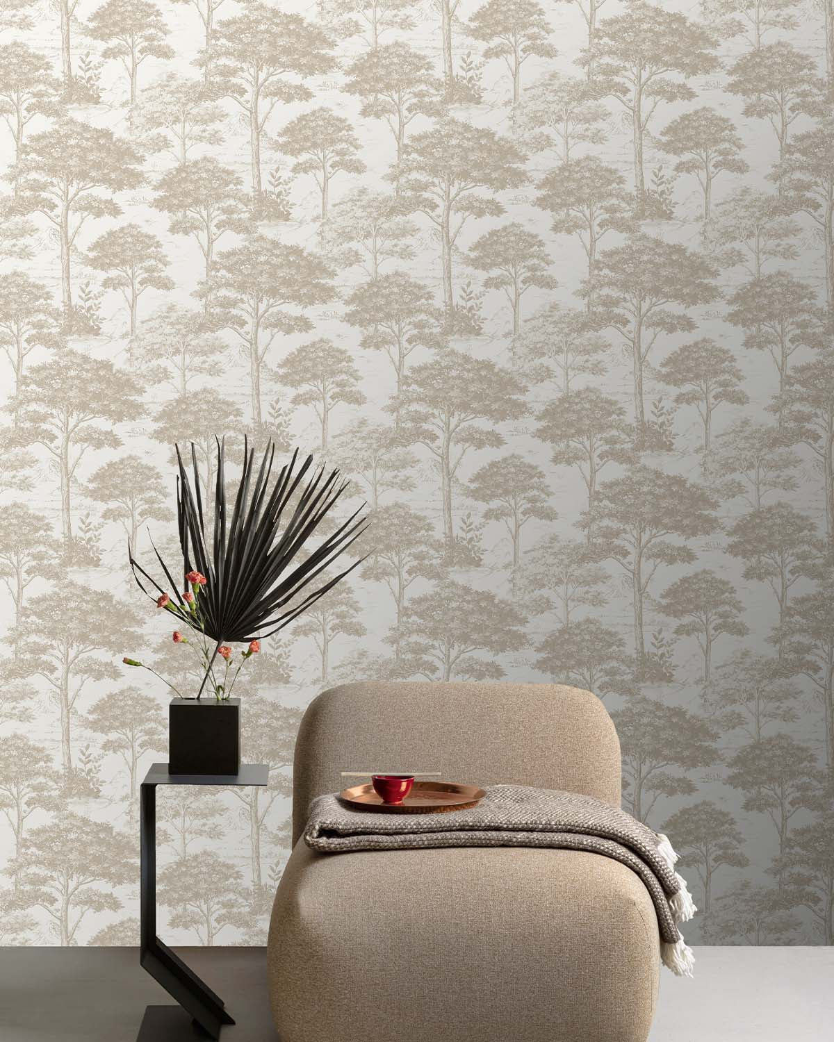 Beige Tropical Foliage Trees Wallpaper R7955