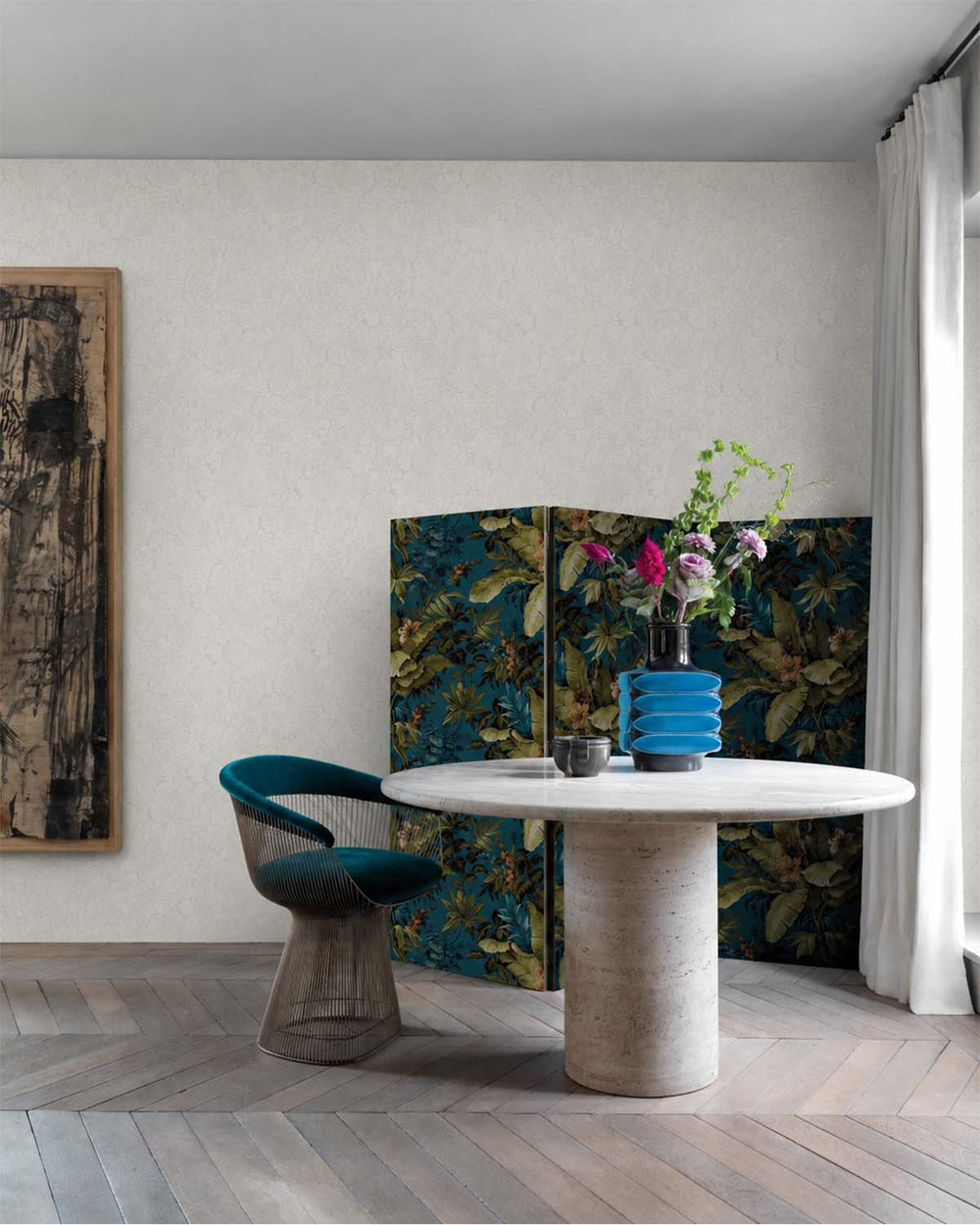 Beige Stylish Sketched Floral Wallpaper R8000