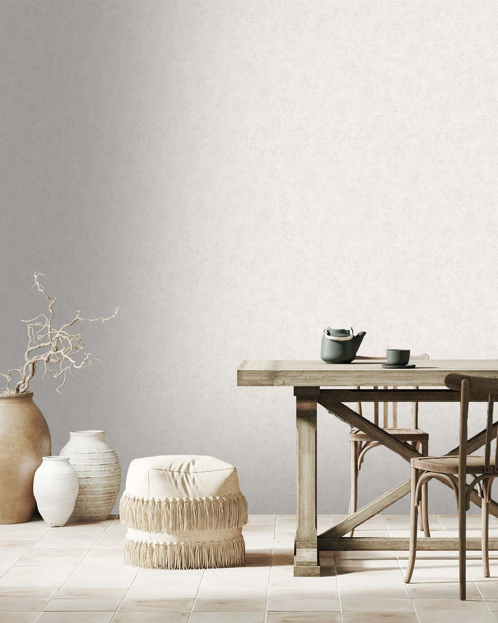 White Plain Cloudy Concrete Wallpaper R8061