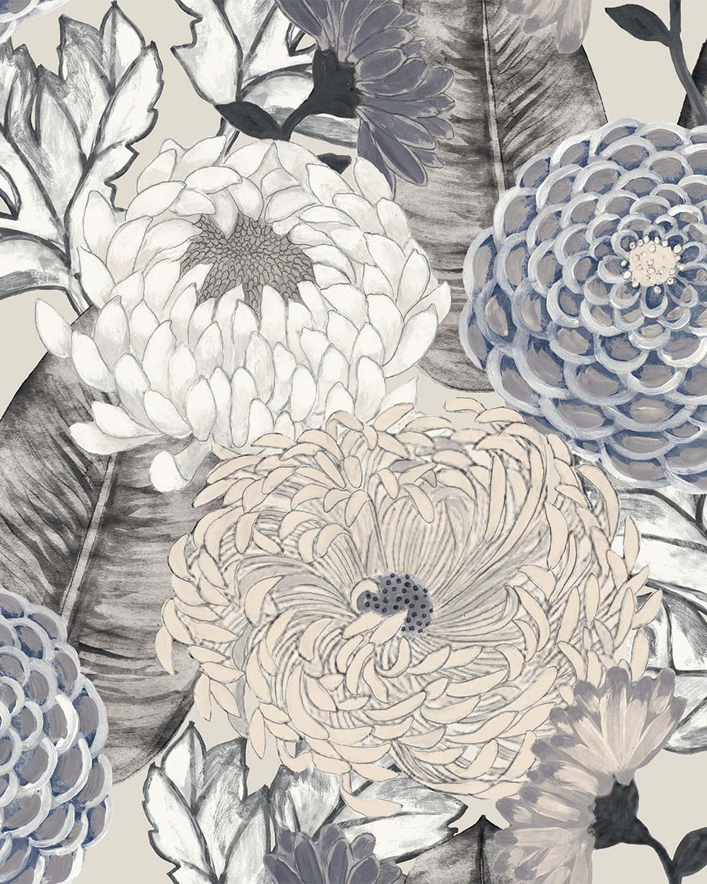 Grey - Blush Pink Bold Floral Blossoms R8127