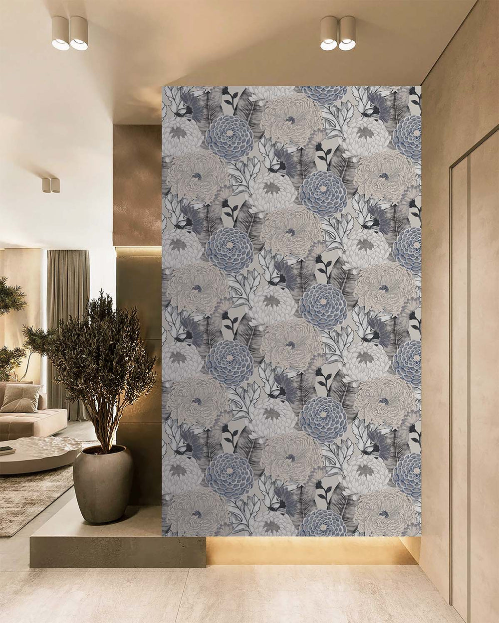 Grey - Blush Pink Bold Floral Blossoms R8127
