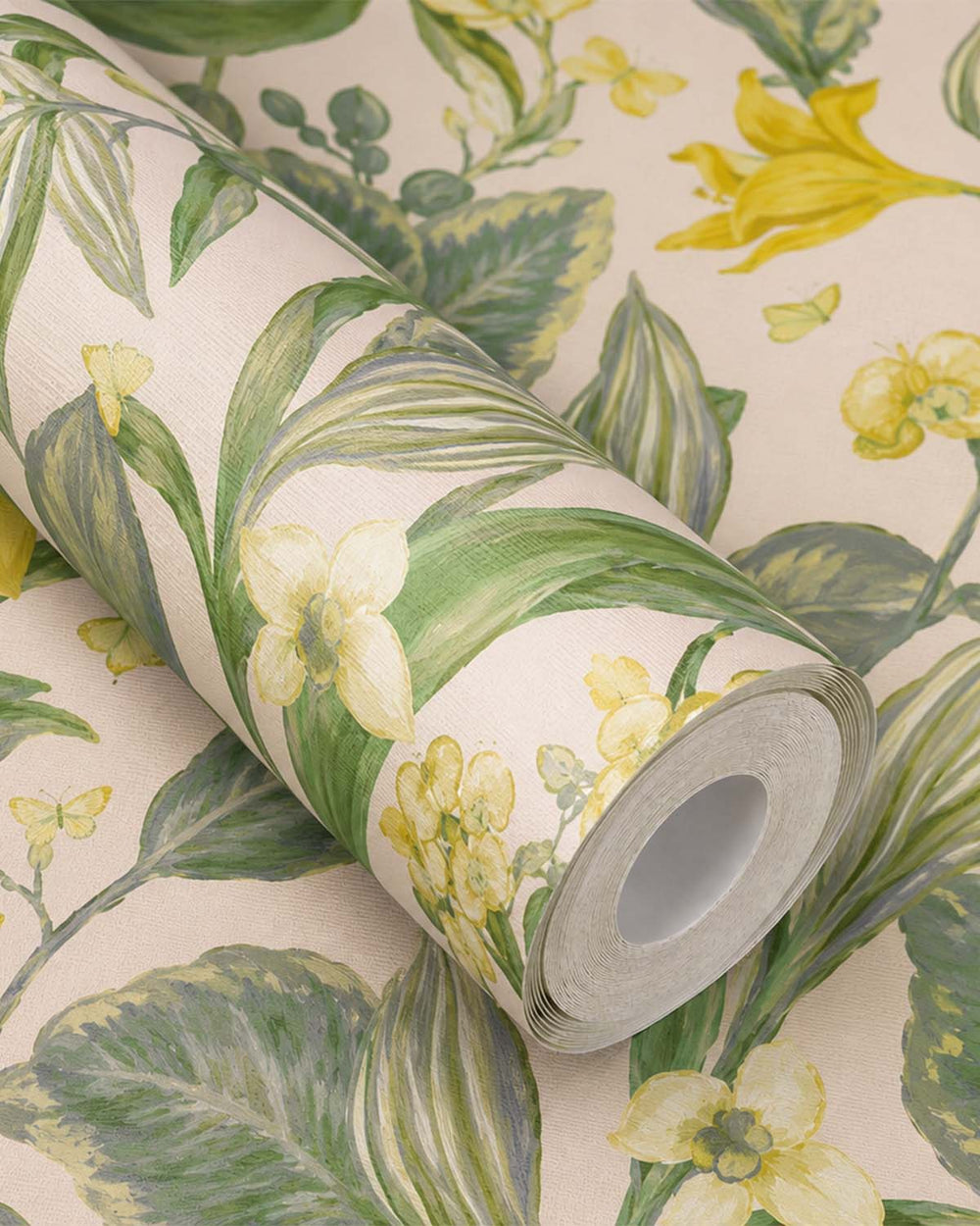 Creme & Green Hand Painted Orchids Floral Wallpaper R8141