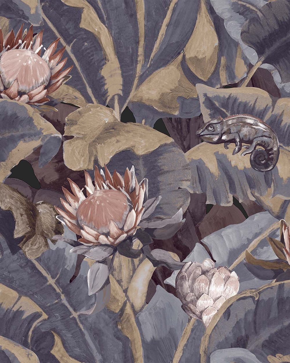 Dark Blue & Beige Wildlife Tropical Wallpaper R8144
