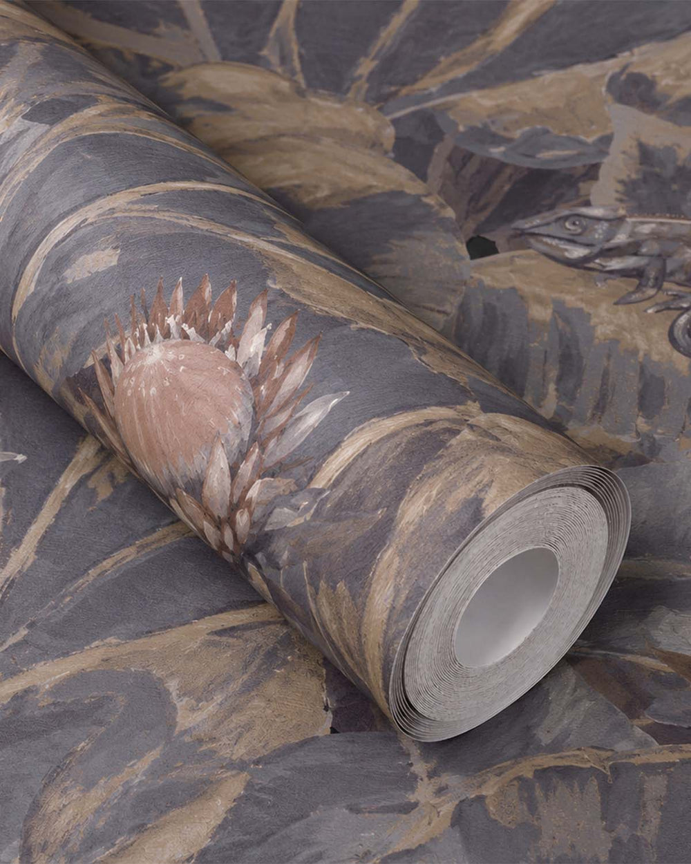 Dark Blue & Beige Wildlife Tropical Wallpaper R8144