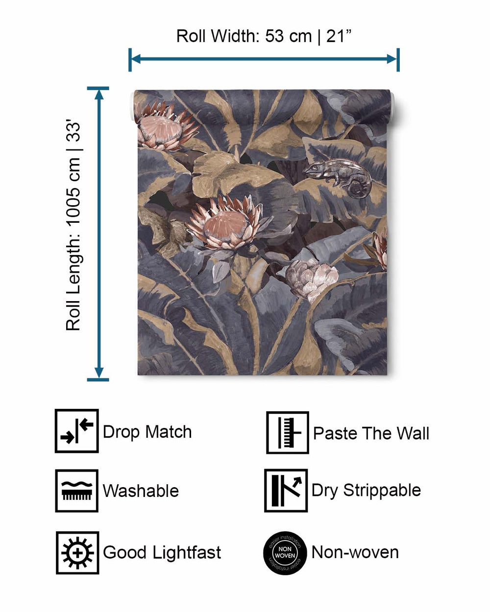 Dark Blue & Beige Wildlife Tropical Wallpaper R8144