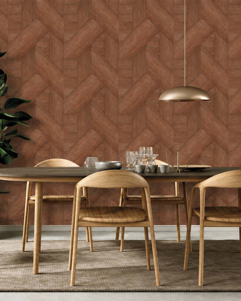 Terracota Geometric Wood Panel Wallpaper R8193
