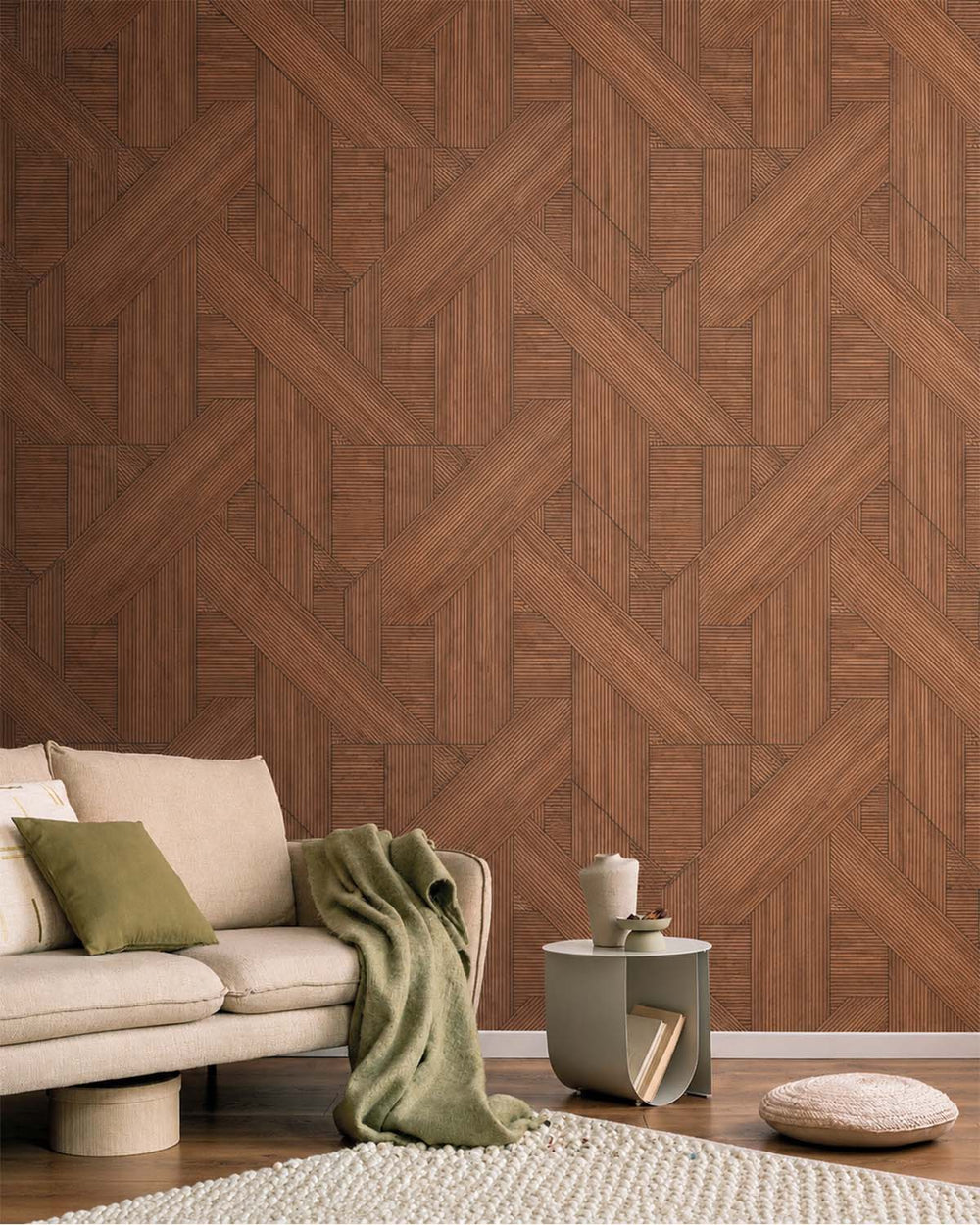 Terracota Geometric Wood Panel Wallpaper R8193