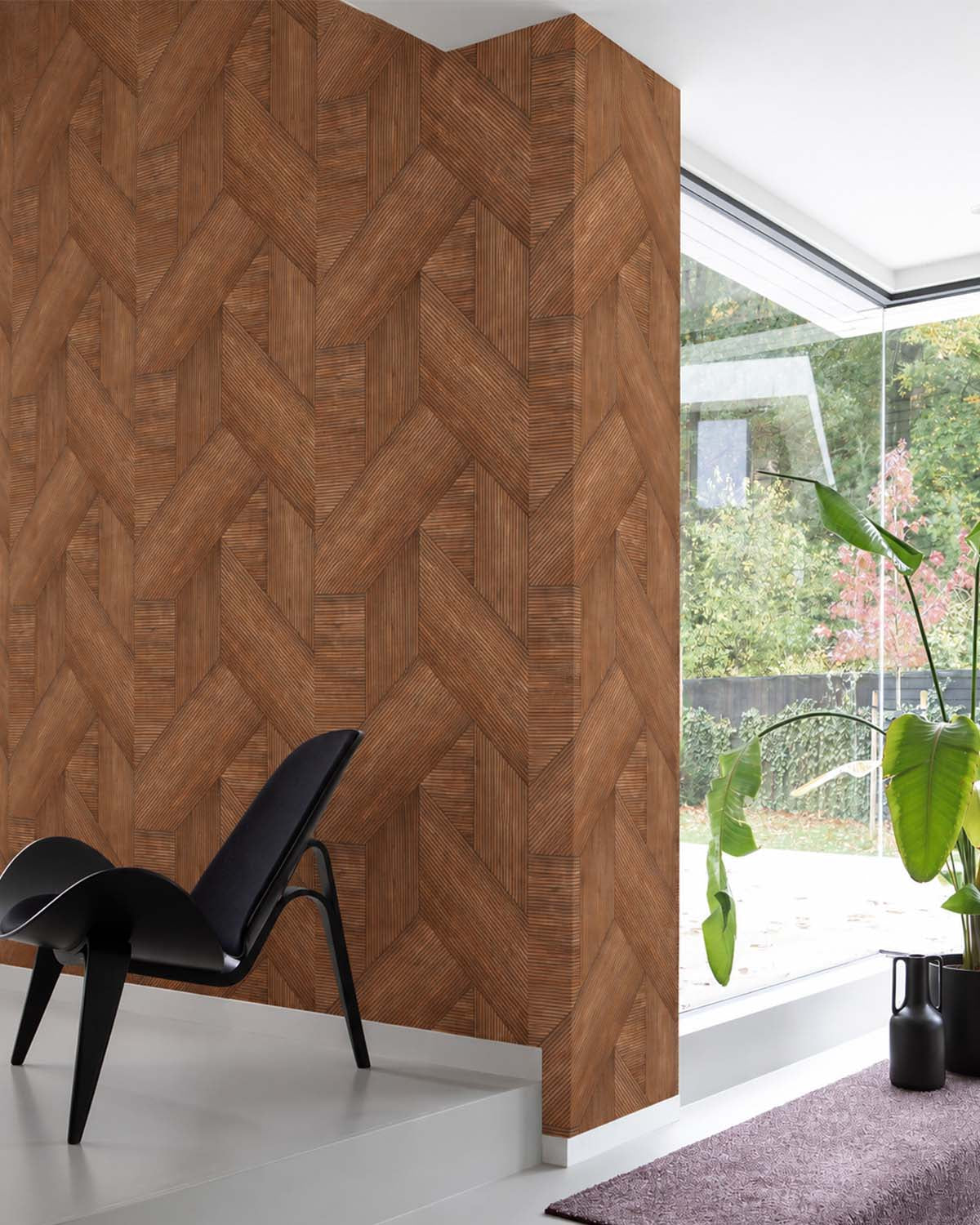 Terracota Geometric Wood Panel Wallpaper R8193
