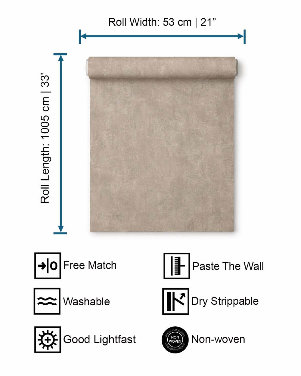 Taupe Plain Textured Wallpaper R8204