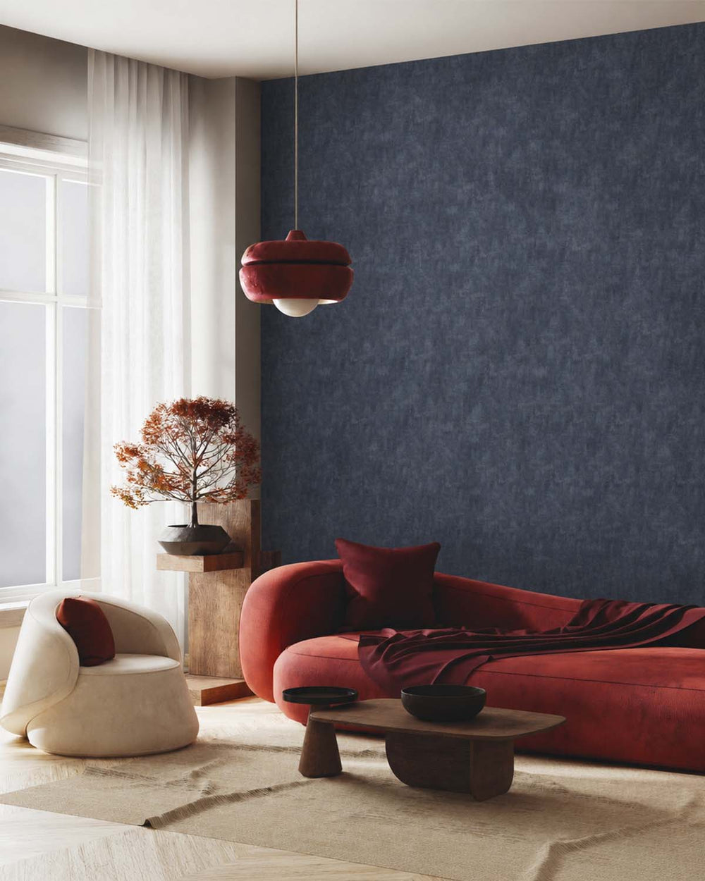 Dark Blue Plain Textured Wallpaper R8211