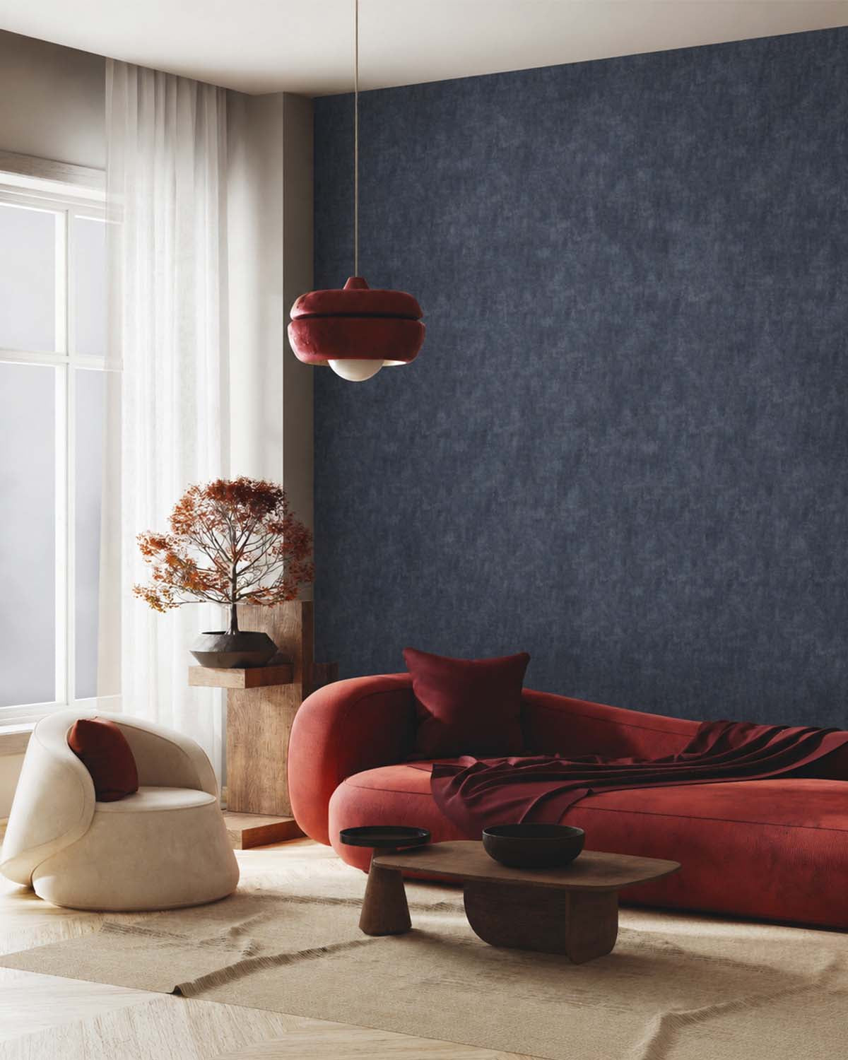 Dark Blue Plain Textured Wallpaper R8211
