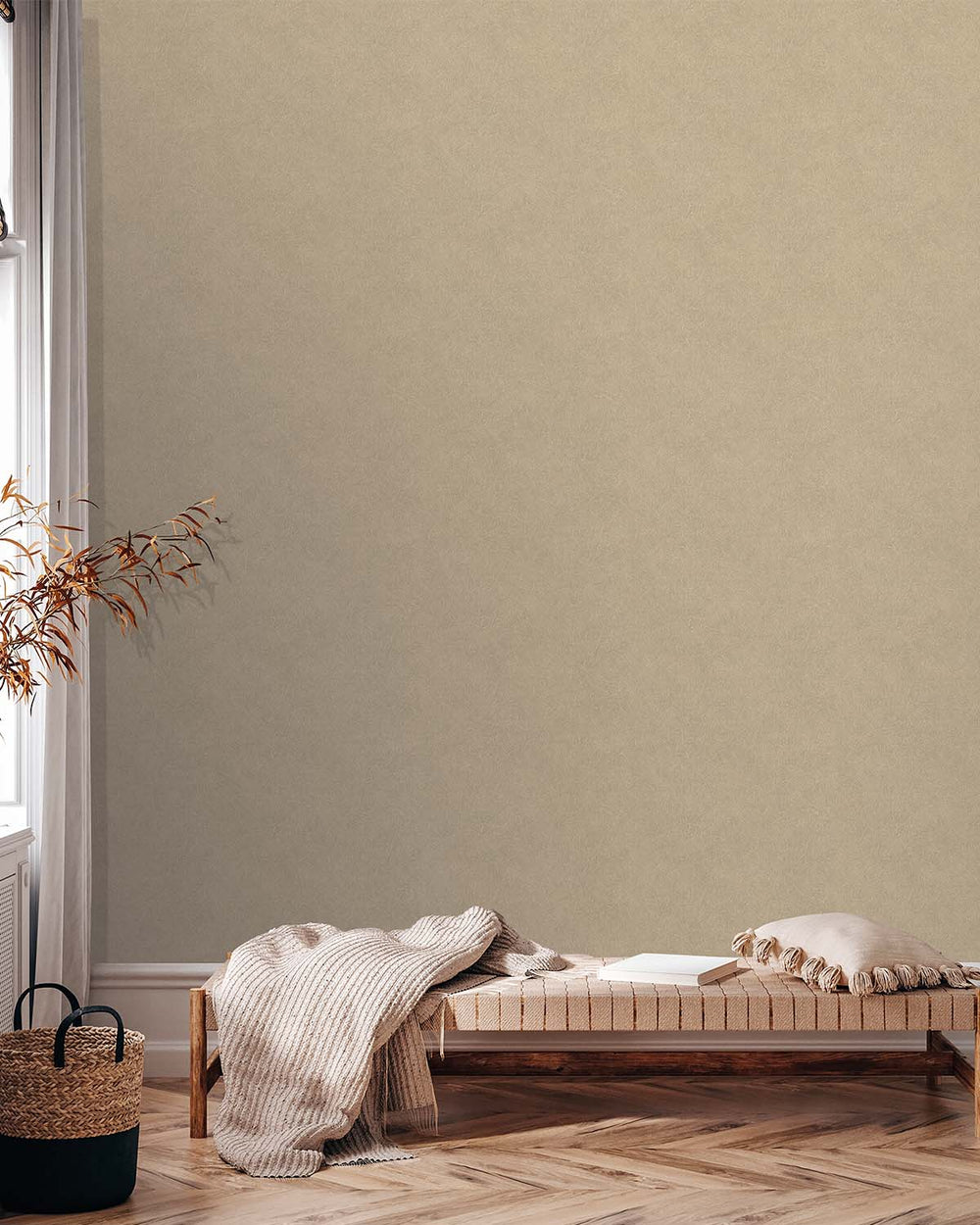 Beige Plain Leather Textured Wallpaper R8213