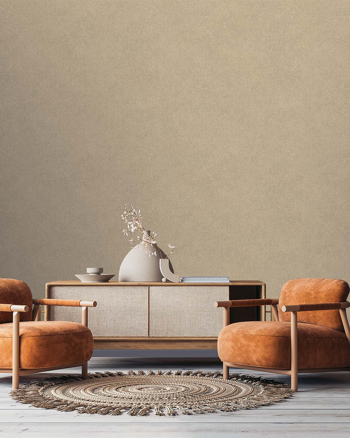 Beige Plain Leather Textured Wallpaper R8213