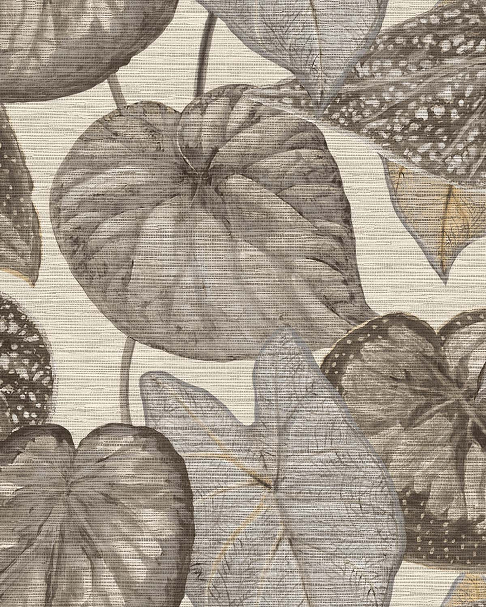 White & Grey Bold Tropical Leaves R8233