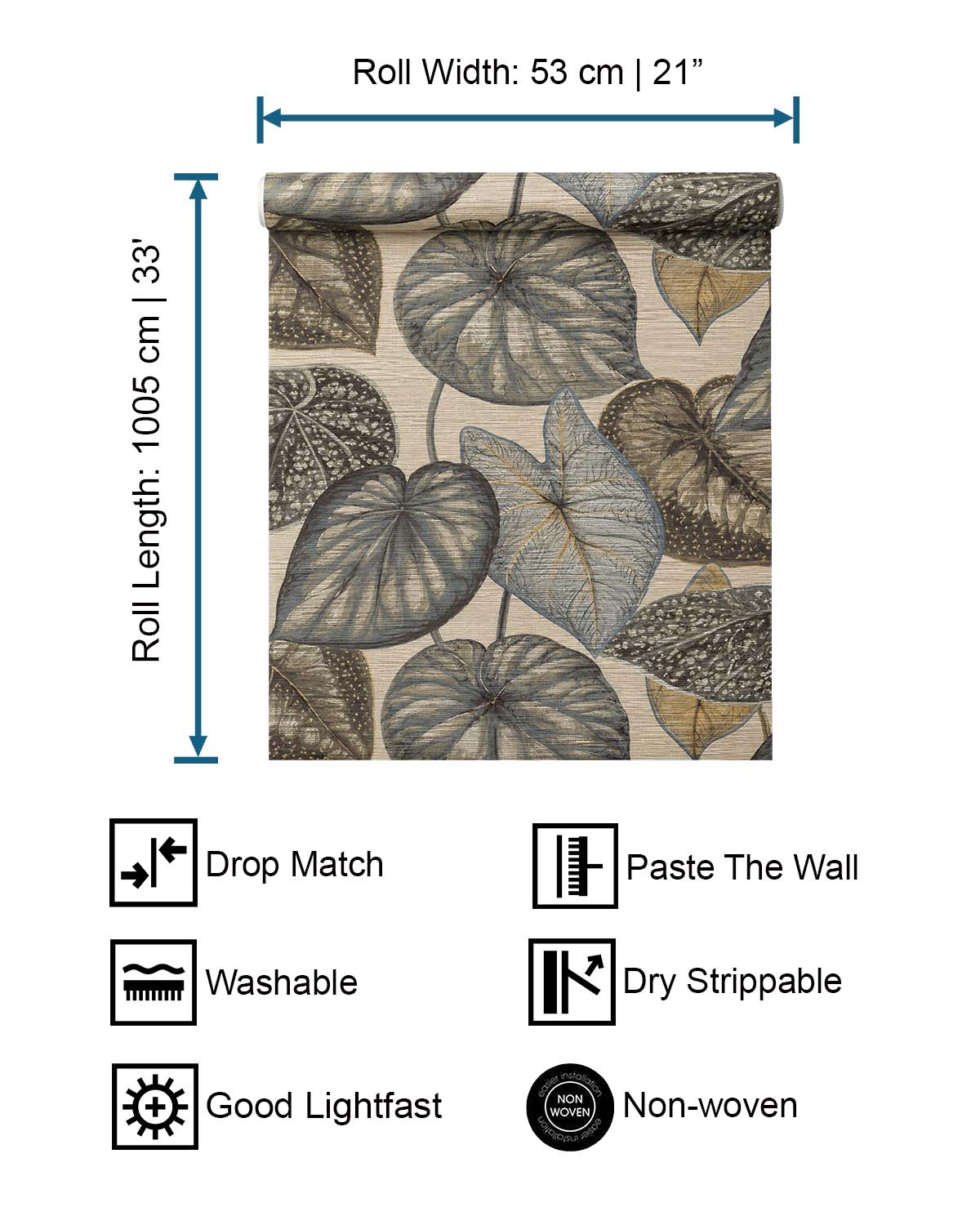 Grey & Blue Bold Tropical Leaves R8234 – Walls Republic US