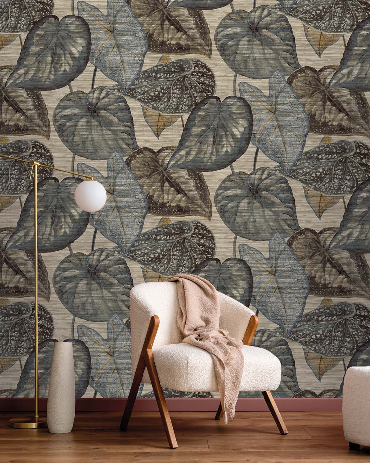 Grey & Blue Bold Tropical Leaves R8234