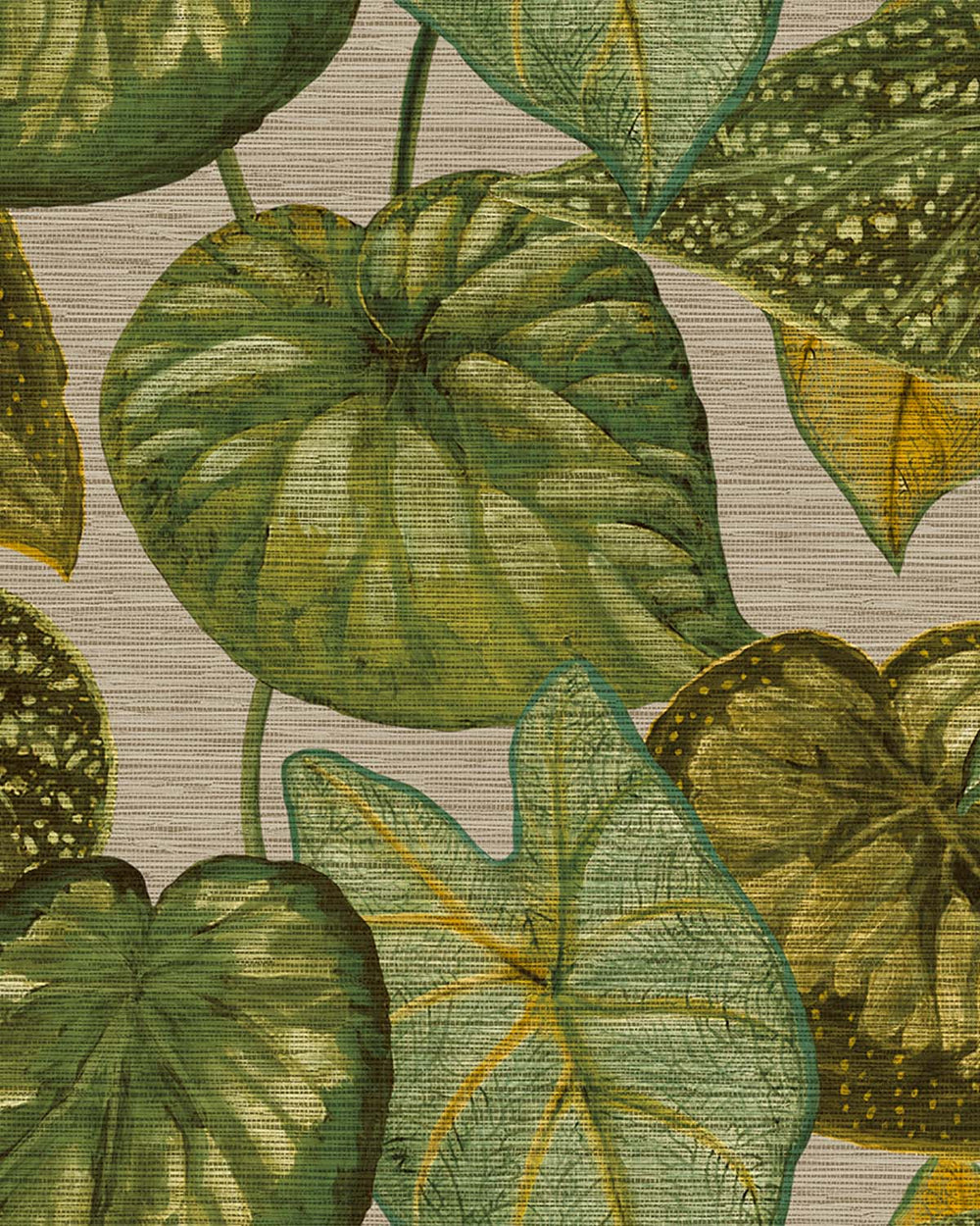 Beige & Green Bold Tropical Leaves R8235