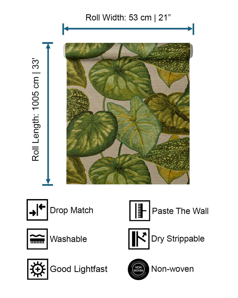 Beige & Green Bold Tropical Leaves R8235