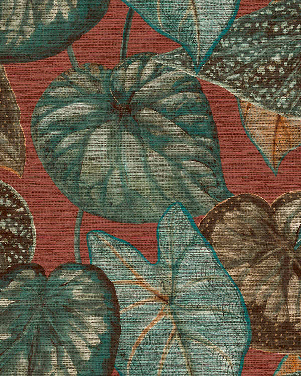 Rust & Green Bold Tropical Leaves R8236
