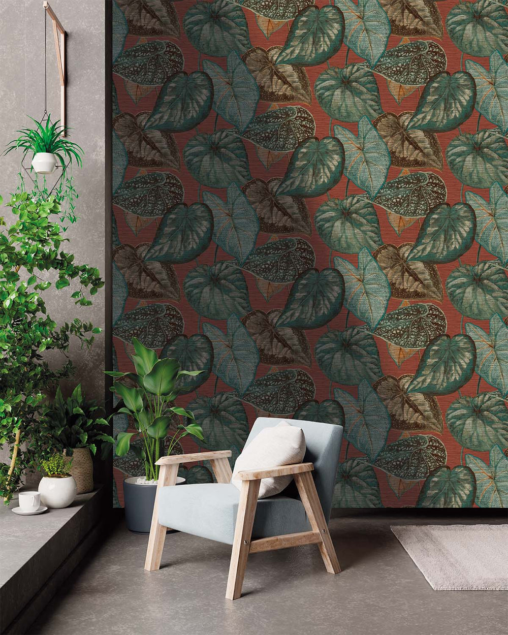 Rust & Green Bold Tropical Leaves R8236