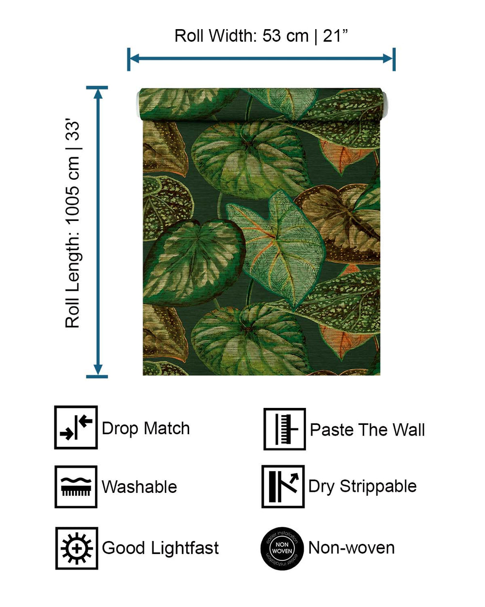 Green Bold Tropical Leaves R8237