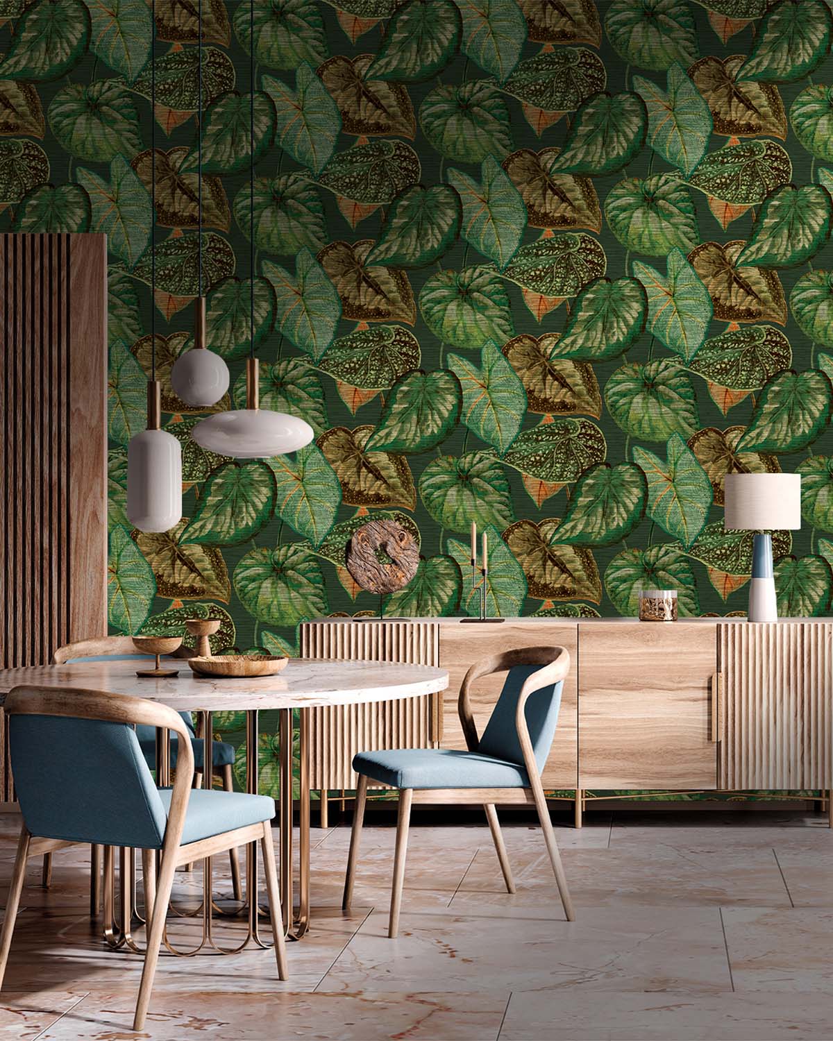 Green Bold Tropical Leaves R8237