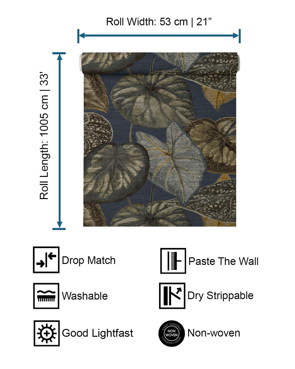 Blue Bold Tropical Leaves R8238