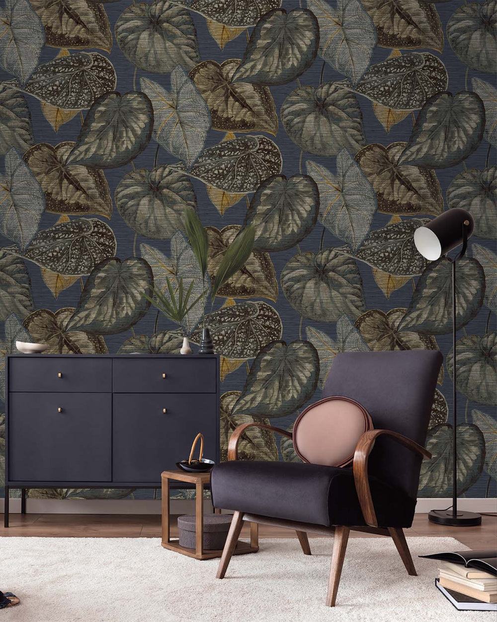 Blue Bold Tropical Leaves R8238