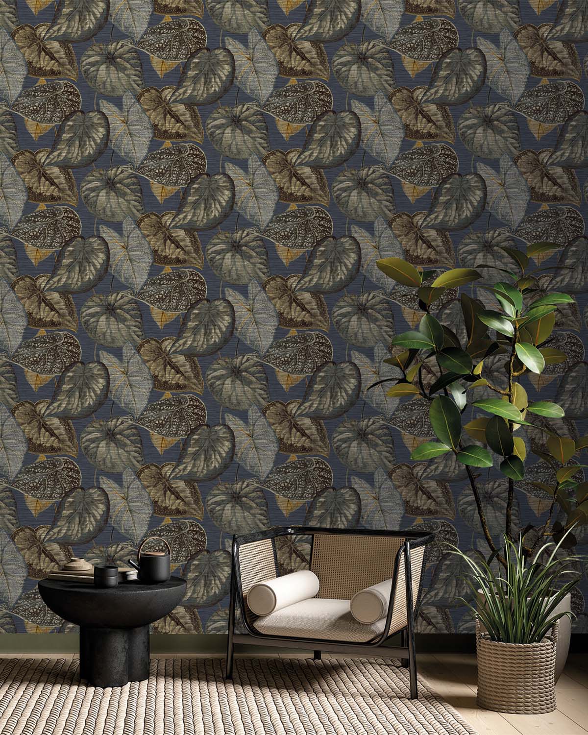 Blue Bold Tropical Leaves R8238