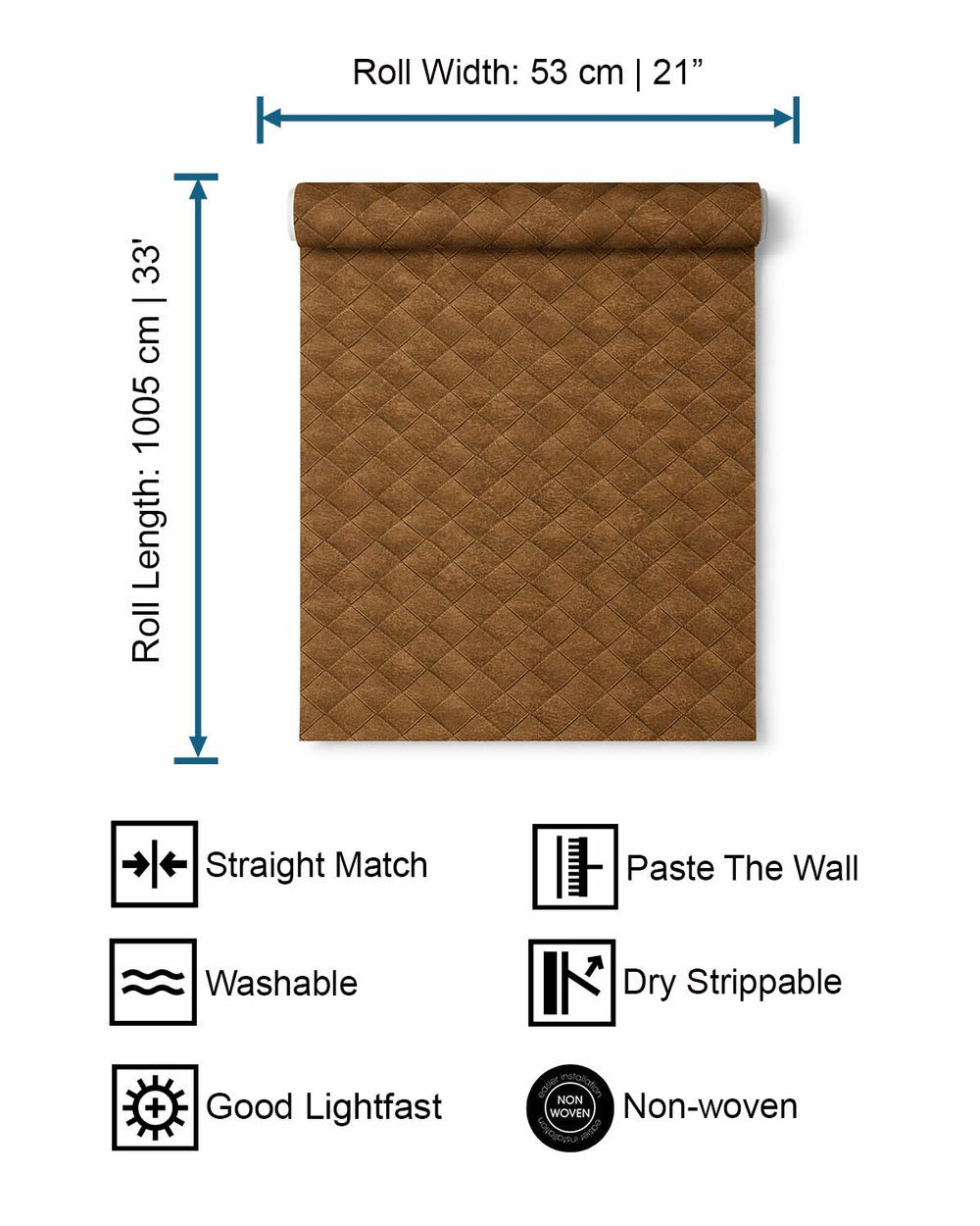 Cognac Leather Patchwork Geometric Wallpaper R8246