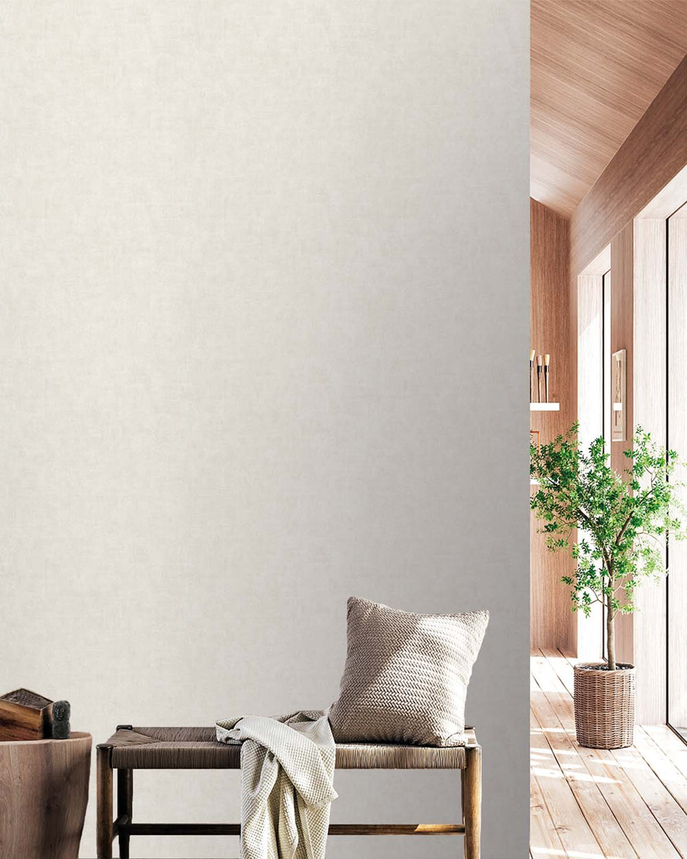 Beige Plain Textured Wallpaper R8362