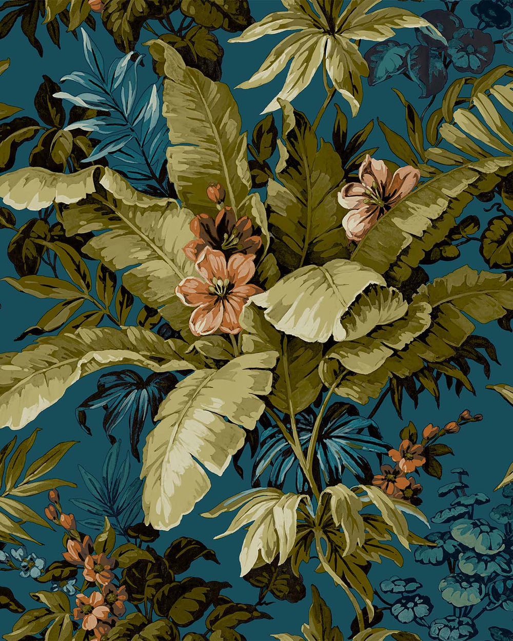 Blue Floral Jungle Botanical Wallpaper R8380