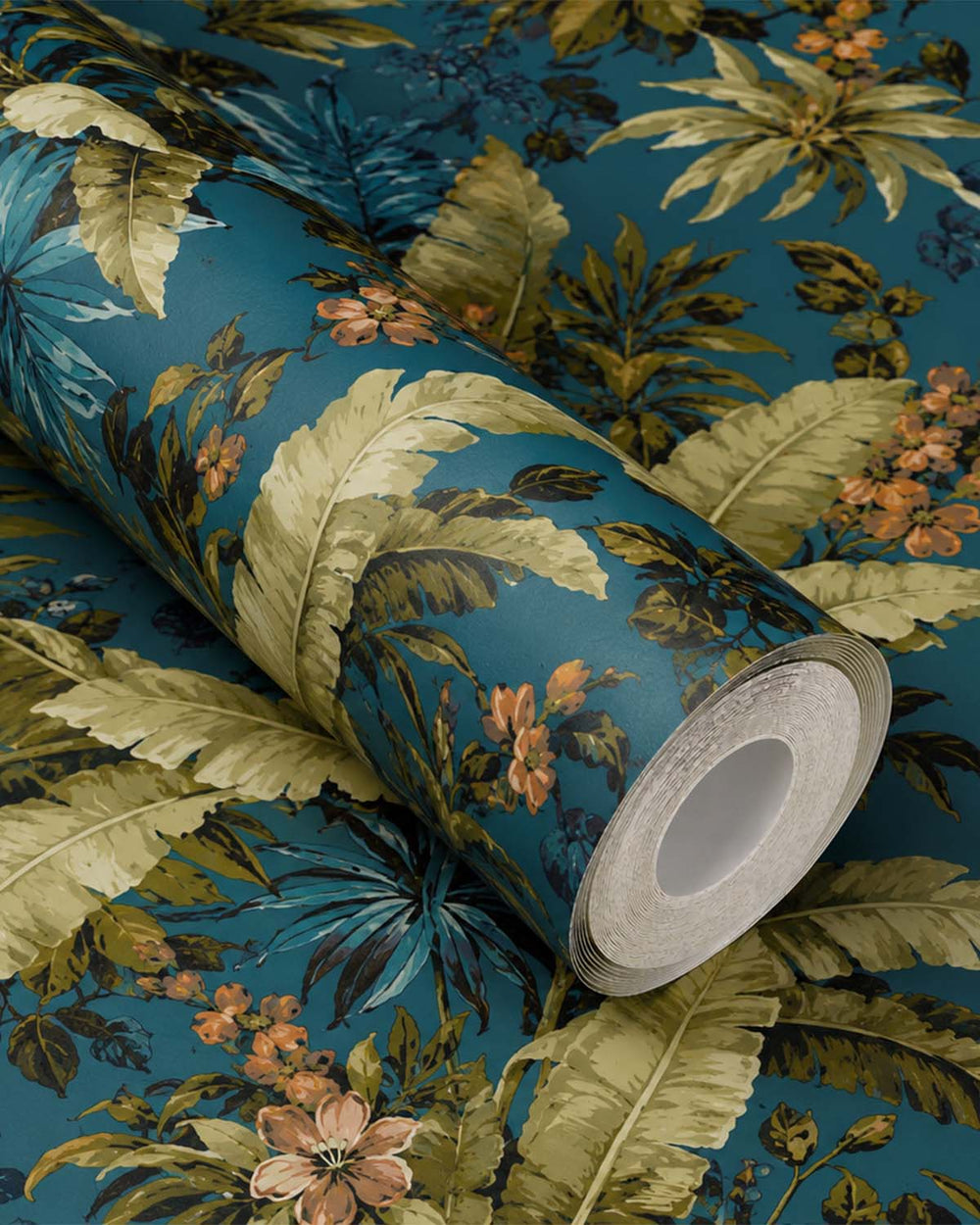 Blue Floral Jungle Botanical Wallpaper R8380