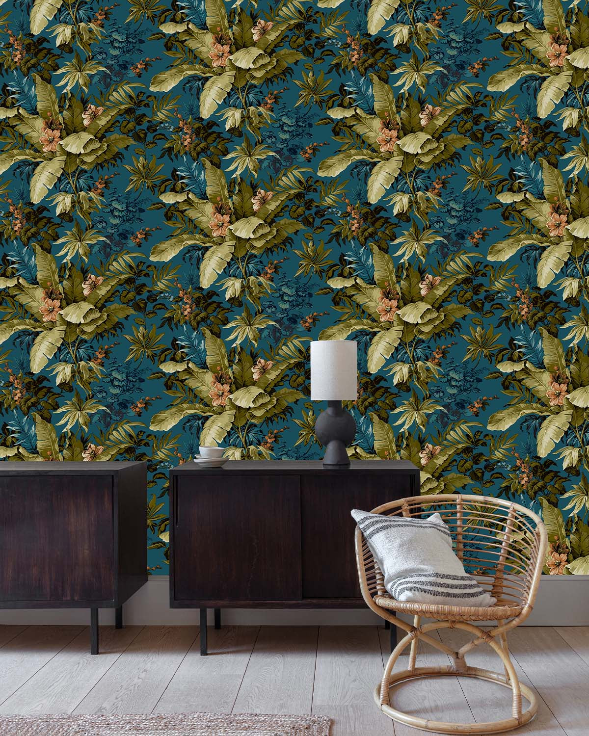 Blue Floral Jungle Botanical Wallpaper R8380 – Walls Republic US