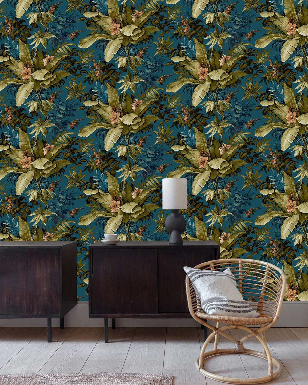 Blue Floral Jungle Botanical Wallpaper R8380