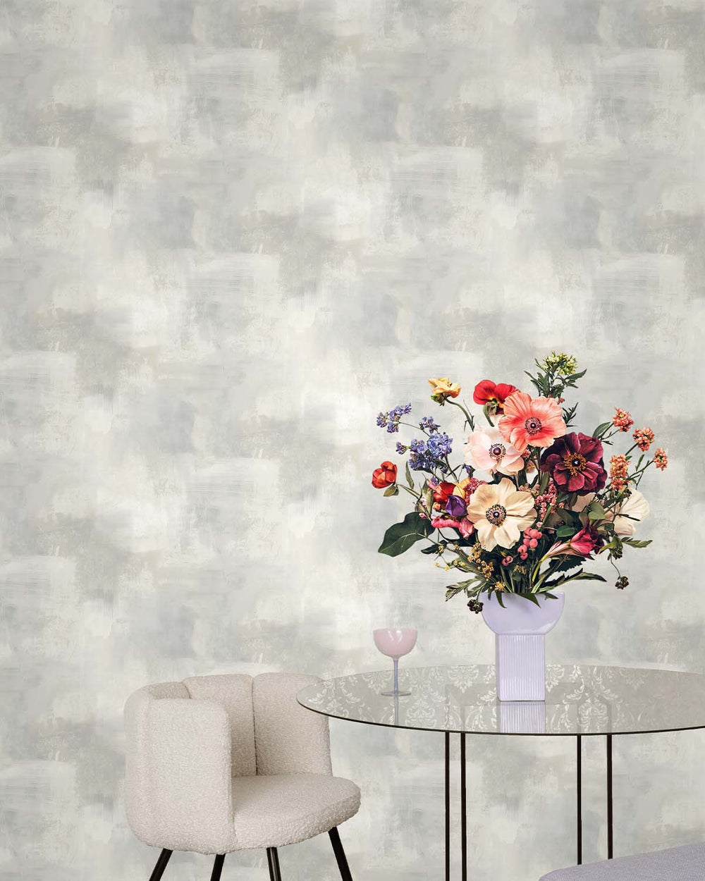 White Plain Concrete Textured Wallpaper R8393