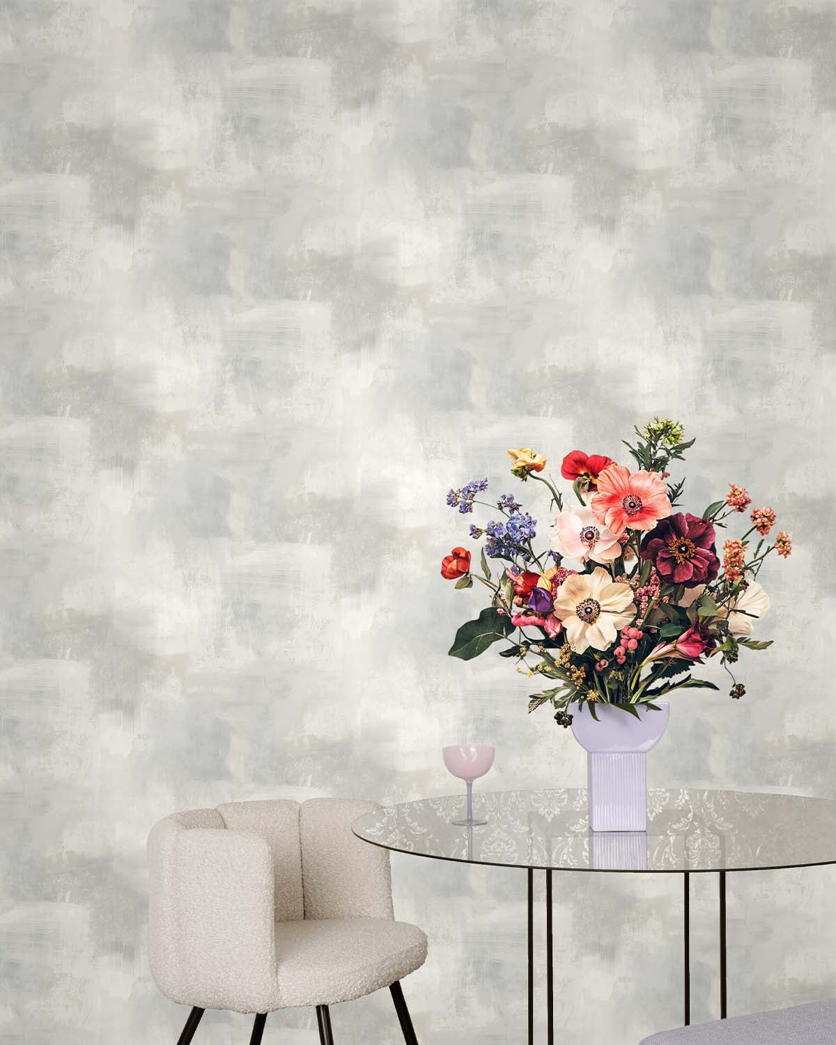White Plain Concrete Textured Wallpaper R8393